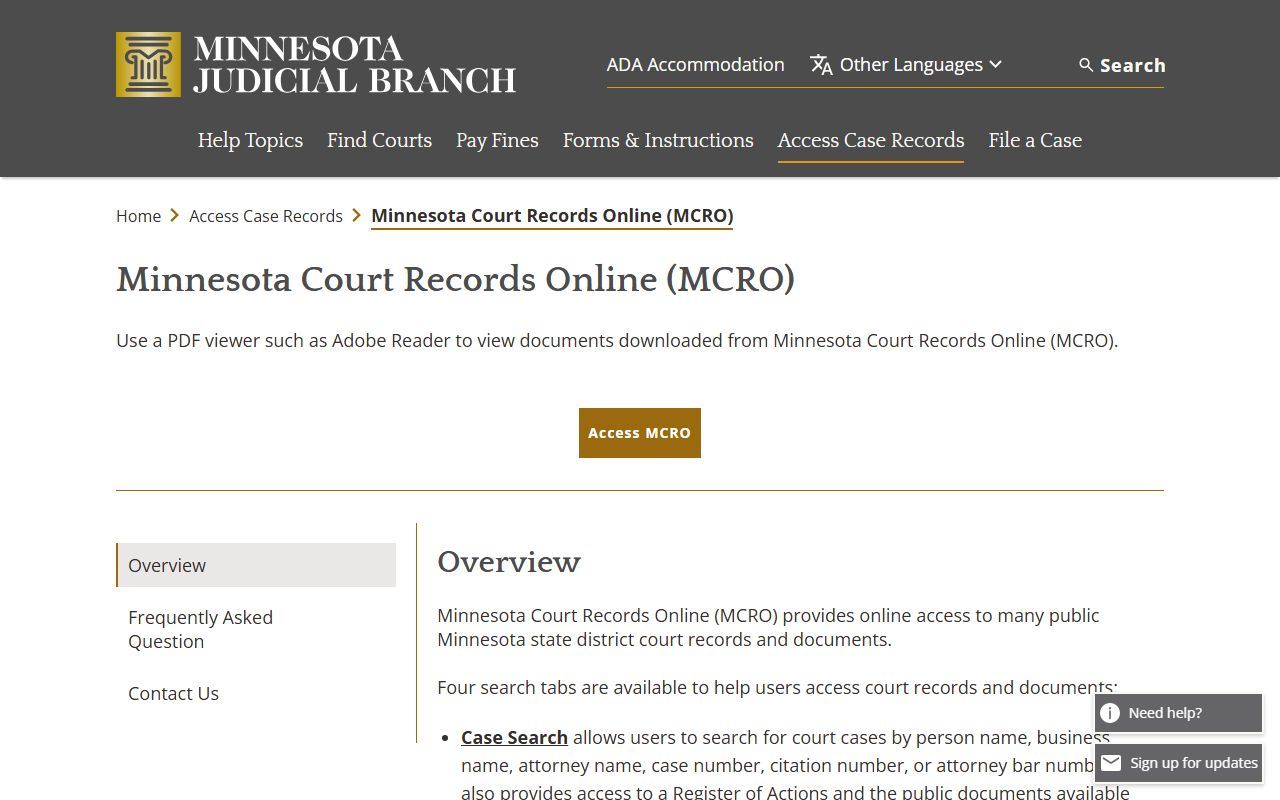Murray County court records MCRO overview for District Court records