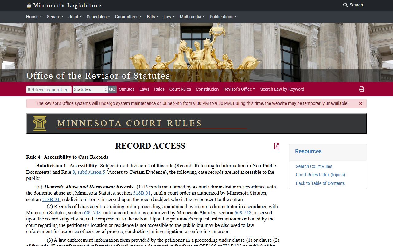 Murray County court records Minnesota public access rule