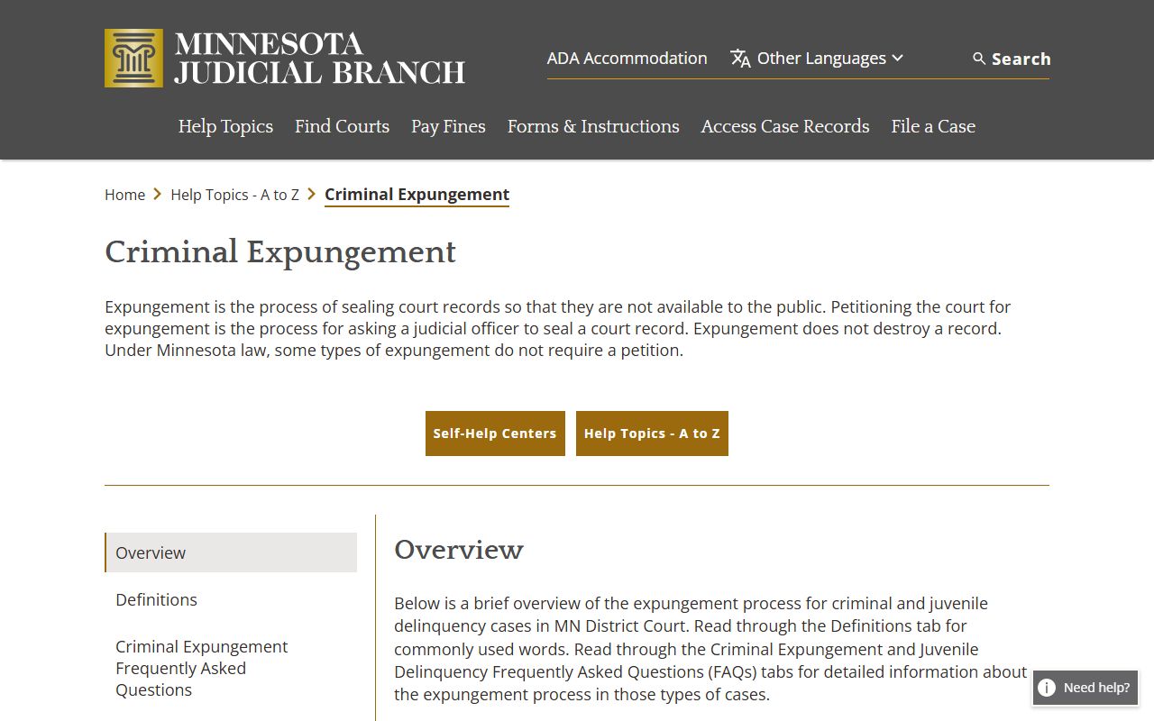 Murray County criminal court records Minnesota criminal expungement help topic
