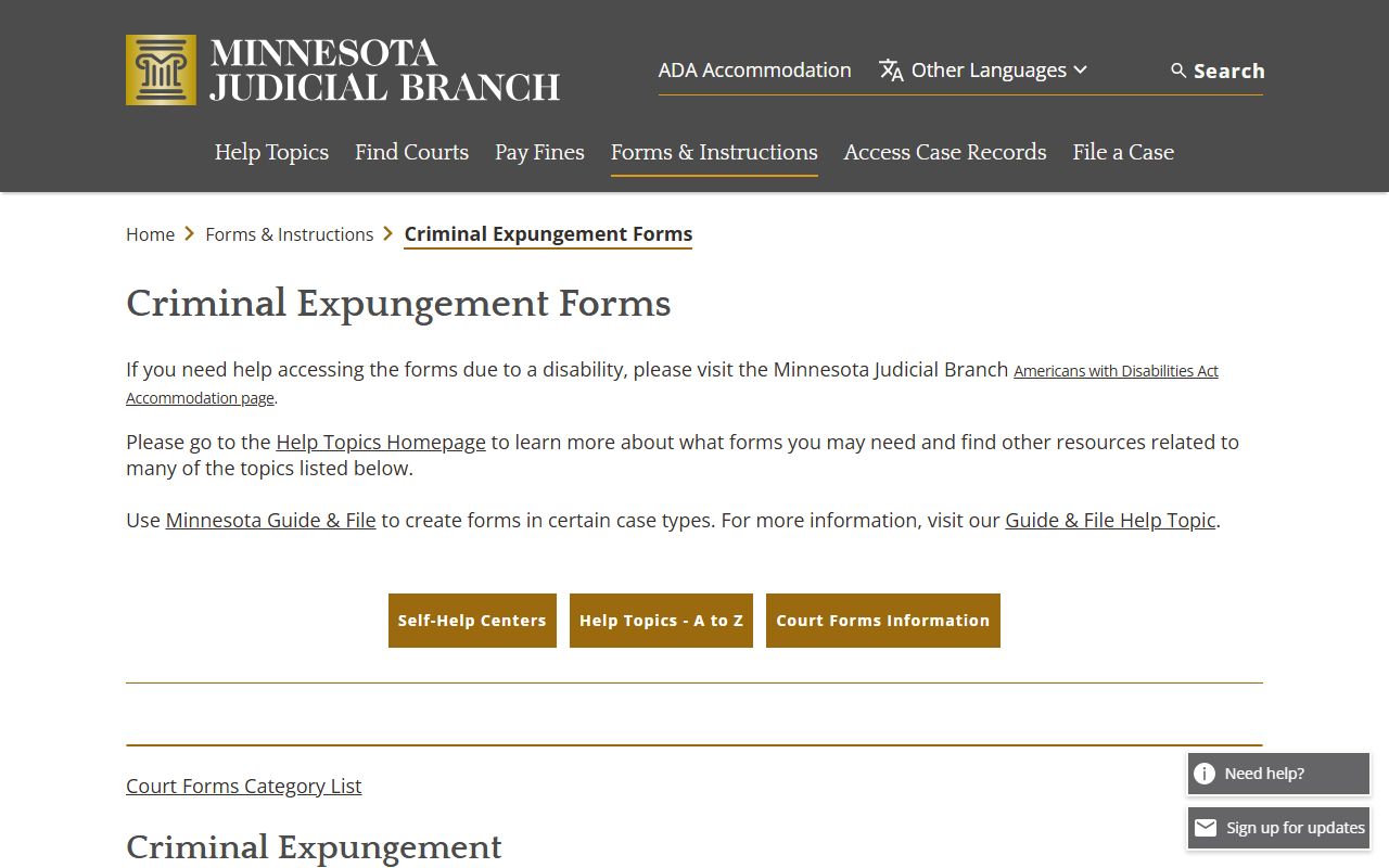 Murray County criminal court records Minnesota expungement forms page
