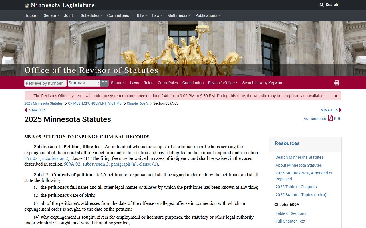 Murray County criminal court records Minnesota petition to expunge statute