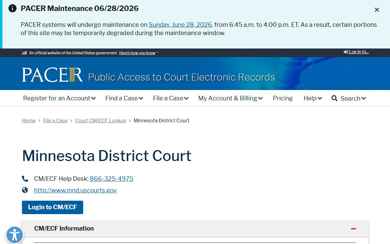 Murray County District Court PACER court lookup entry