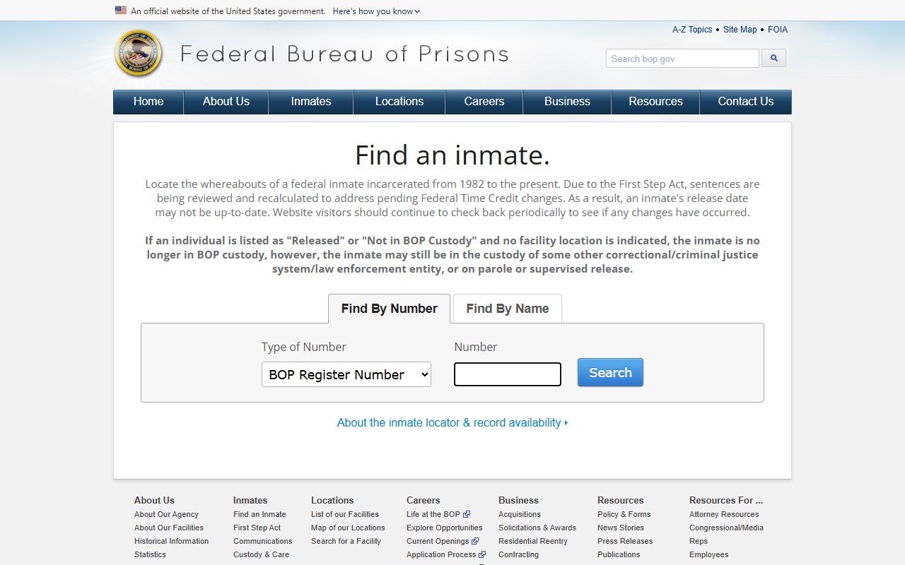 Murray County inmate records Federal Bureau of Prisons locator overview