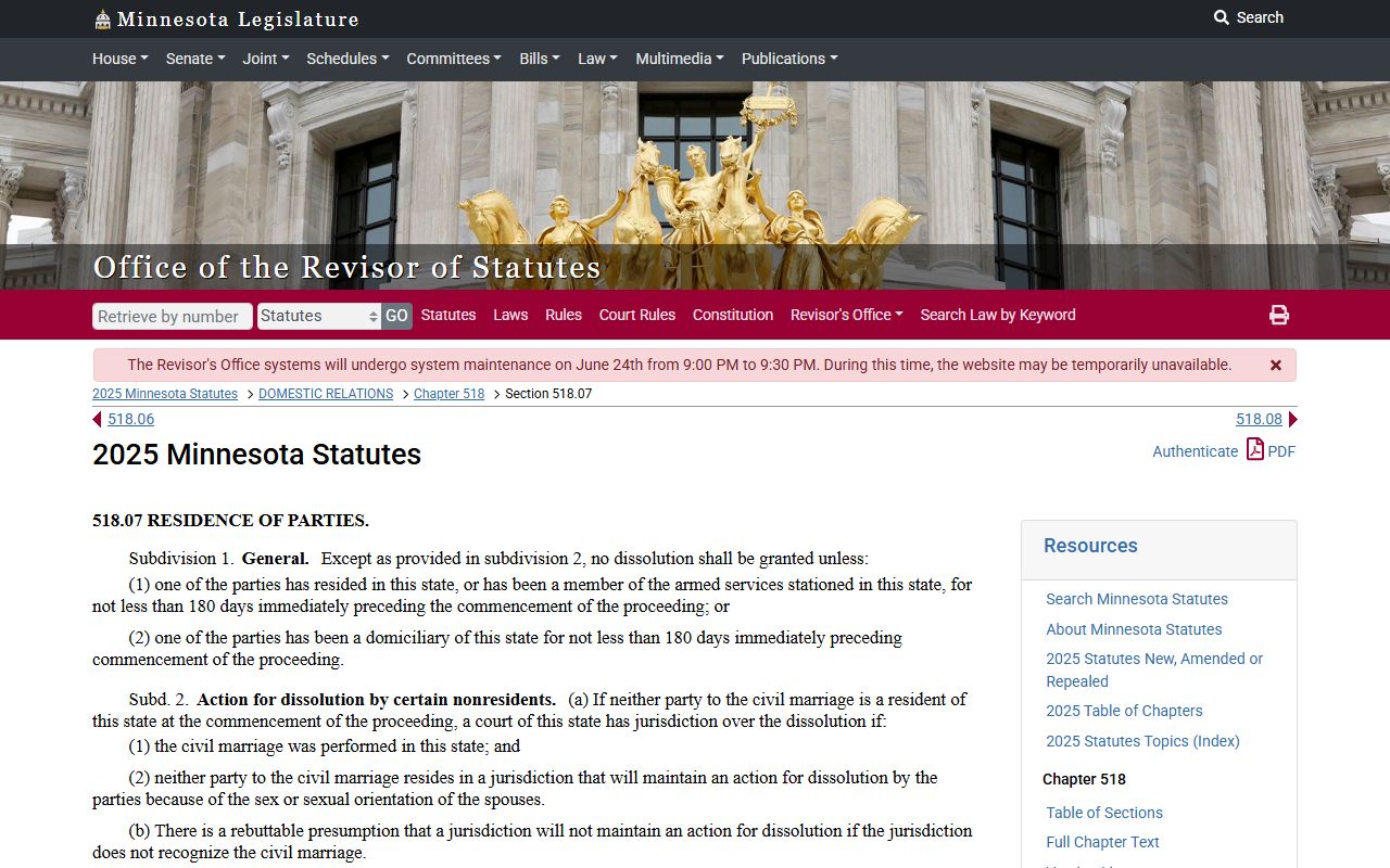 Murray County divorce records Minnesota dissolution residency statute