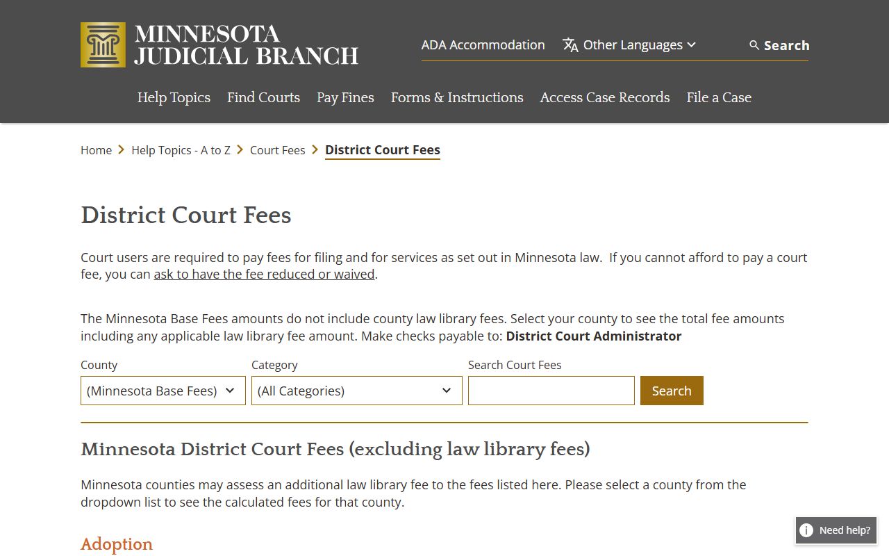 Murray County traffic court records District Court fee schedule